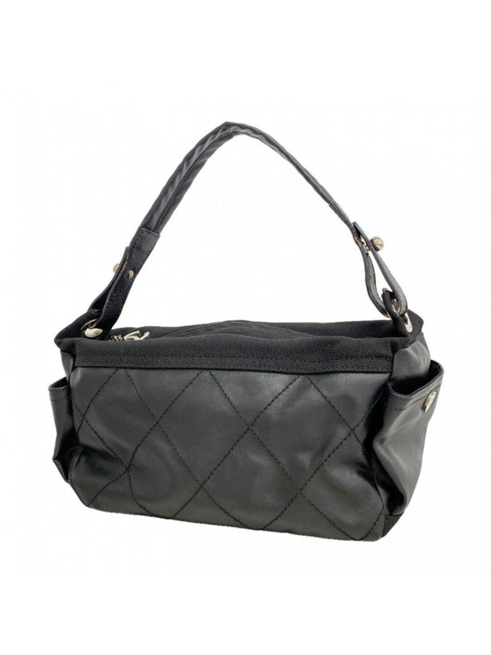 Chanel Shoulder Bag Paris Biarritz Canvas Black Silver